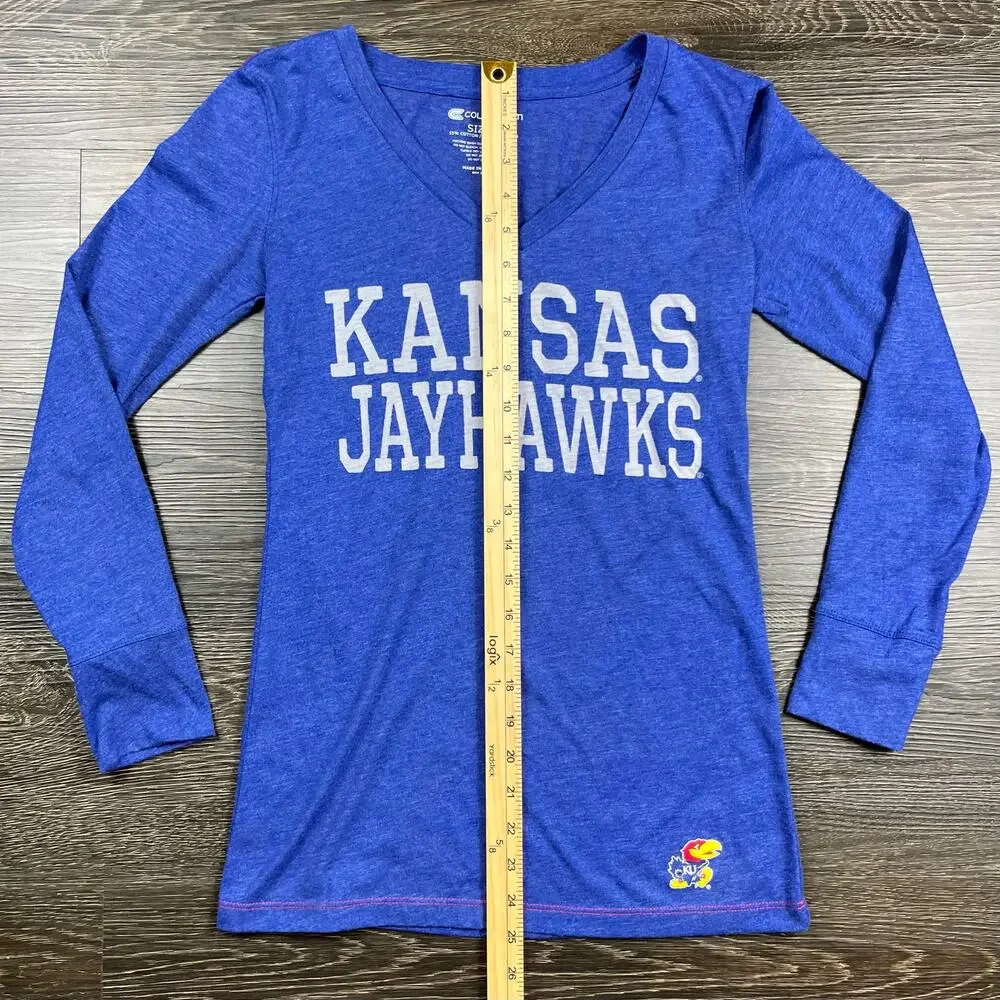 Women's‎ Coliseum KU Jayhawks along Sleeve Shirt Small Blue RockChalk NCAA